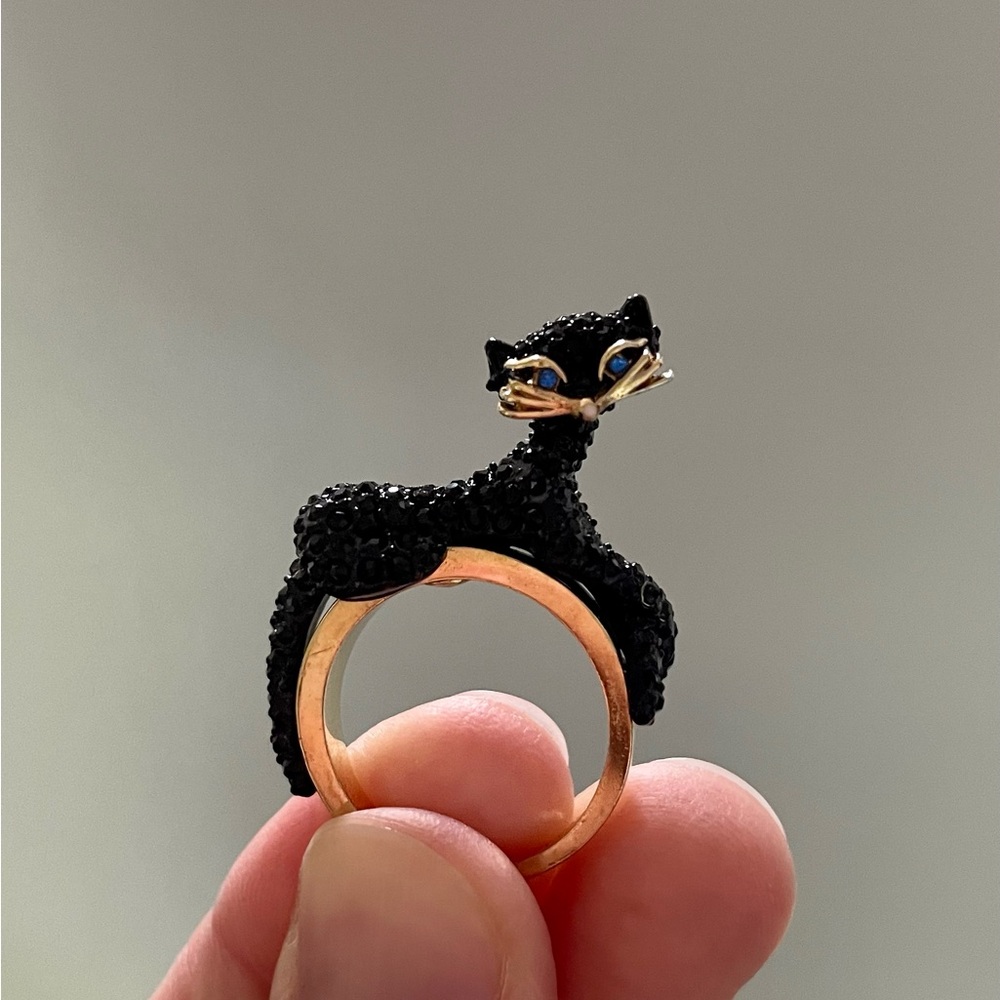 Kate Spade Black Cat Ring with Gold Accents Size 6